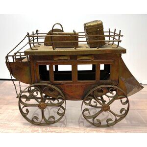 Vintage Metal Stagecoach Model With Luggage Accents
